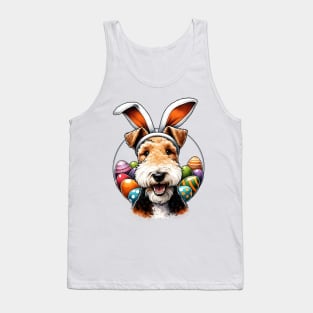 Wire Fox Terrier with Bunny Ears Celebrates Easter Festivities Tank Top